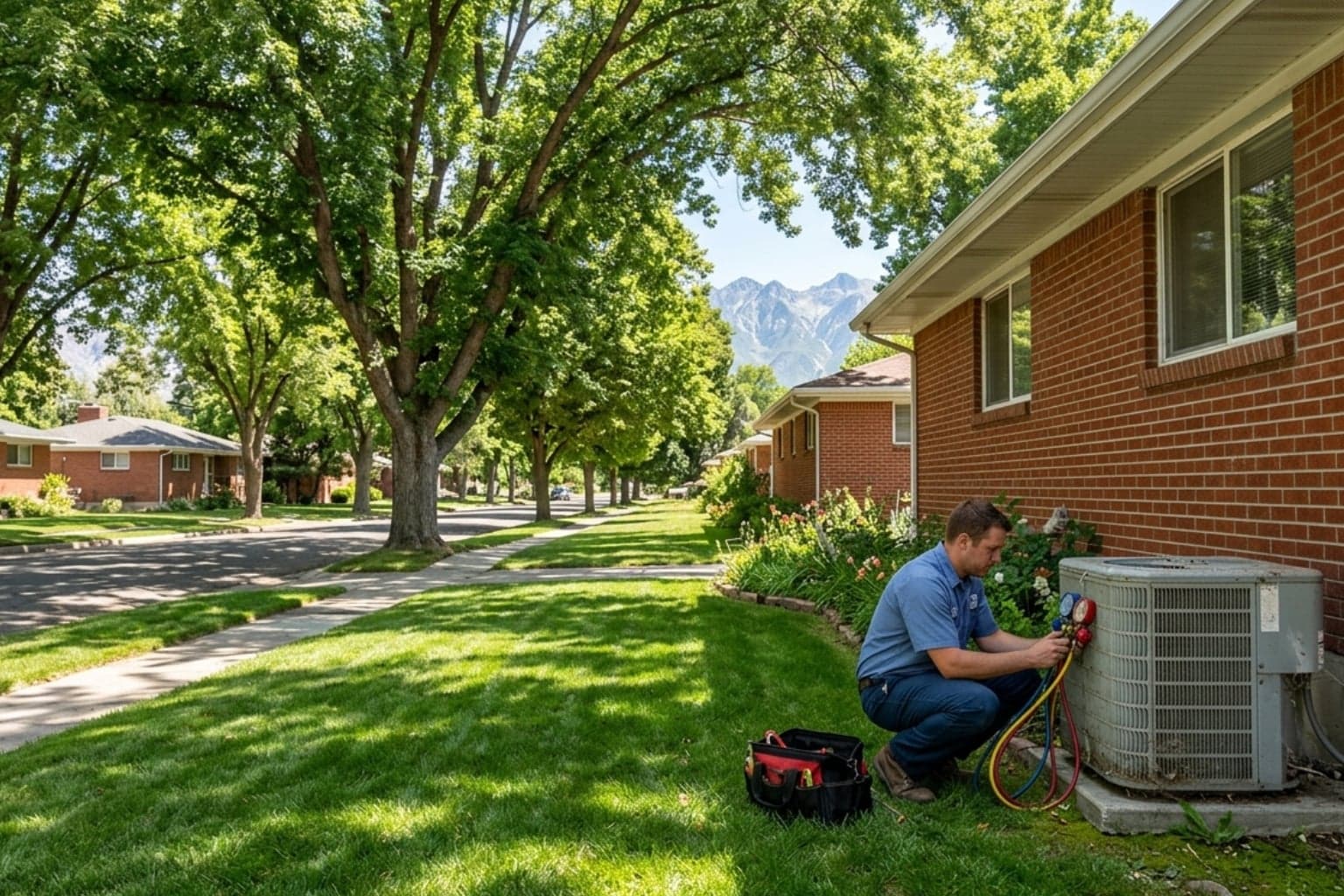 Murray, Utah residential block where mature cottonwoods make annual coil cleaning essential